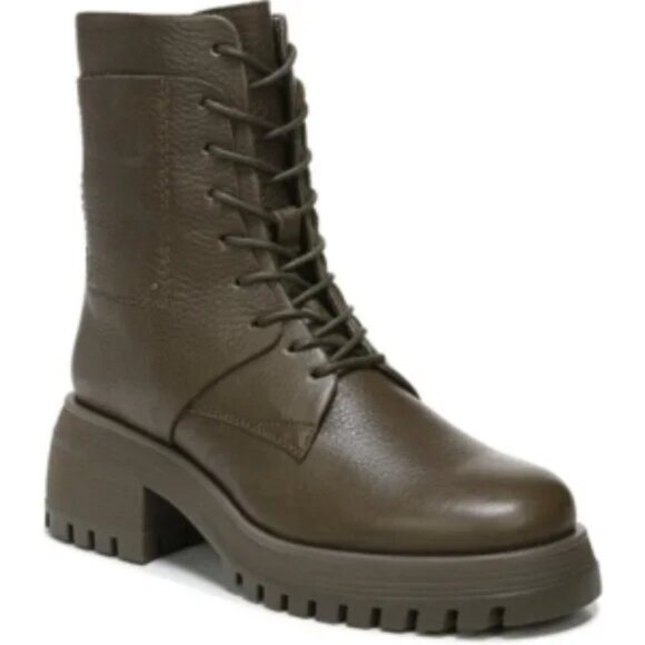 FRANCO SARTO Women's Olive Green JETSON Pebble Leather Lug Sole Combat Boots NEW - Picture 1 of 7